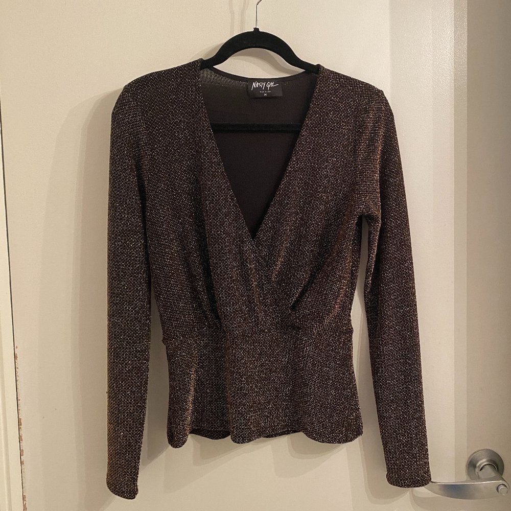 Nasty Gal Sparkly Blouse (dark brown)